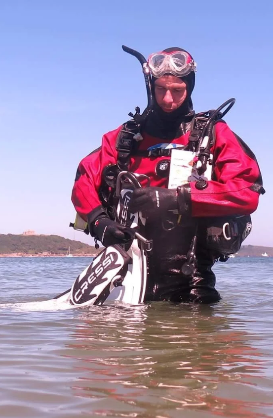 Drysuit diver in Cornwall