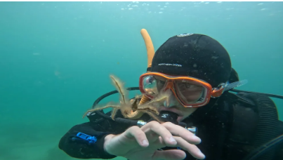James with a Long-legged Spidercrab at Swanpool